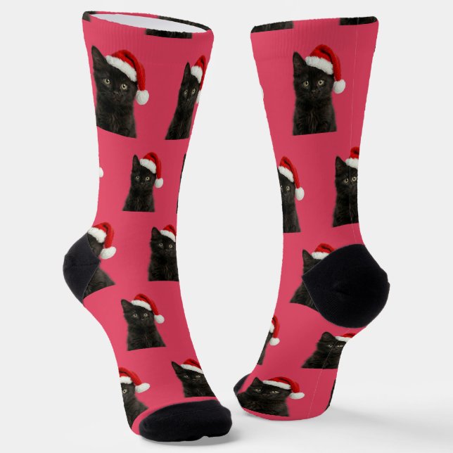 Personalisierte individuelle schwarze Kitty-Katze  Socken (Gewinkelt)