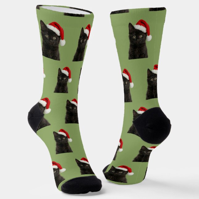Personalisierte individuelle schwarze Kitty-Katze  Socken (Gewinkelt)