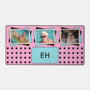 Personalisierte Initialen 3 Foto Polka Punkte rosa Schreibtischunterlage