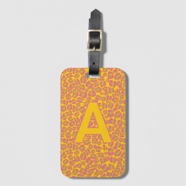 Personalisierte Initialen Leopard-Druck Gepäckanhänger (Vorderseite Vertikal)