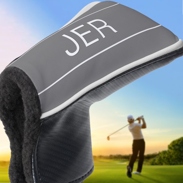 Personalisierte Initialen Mit Monogramm Grau Putte Golf Headcover (Personalized Initials Monogrammed Gray Putter Golf Head Cover)