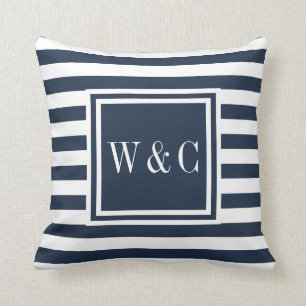 Personalisierte Initialen Monogramm Navy Blue Whit Kissen