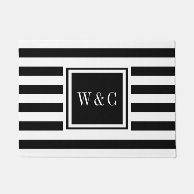 Personalisierte Initialen Monogramm Schwarz/Weiß Fußmatte (Vorderseite)