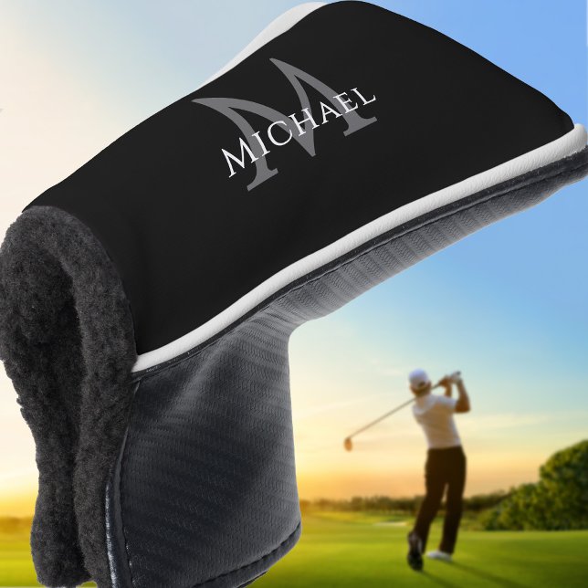 Personalisierte Initialen Name Anfangsbuchstabe Sc Golf Headcover (Personalized Monogram Name Initial Black Gray Golf Head Cover)