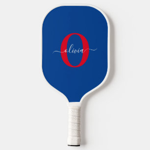 Personalisierte Initialen Schrift Name Blau Weiß R Pickleball Schläger