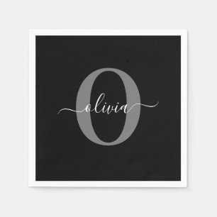 Personalisierte Initialen Schriftzug Name Schwarz Serviette