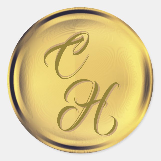 Personalisierte Initials Gold Imitats Wax Siegel Runder Aufkleber (Vorderseite)