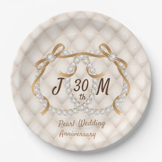 Personalisierte Initials Pearl Ribbon-Papierplatte Pappteller (Vorderseite)