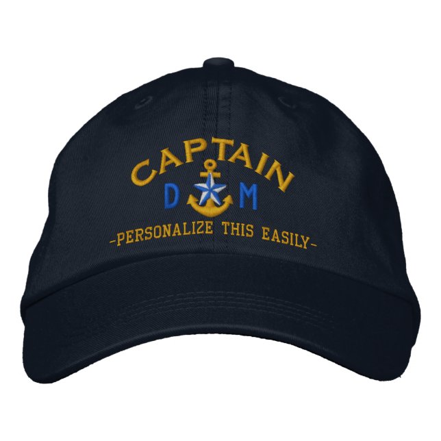 Personalisierte Initials Text Captain Star Anchor Bestickte Baseballkappe (Vorderseite)