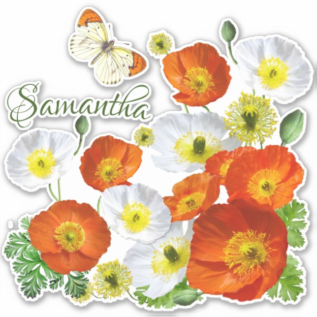 Personalisierte Insel Poppies und Schmetterling Vi Aufkleber (Vorderseite)
