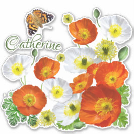 Personalisierte Insel Poppies und Schmetterling Vi Aufkleber