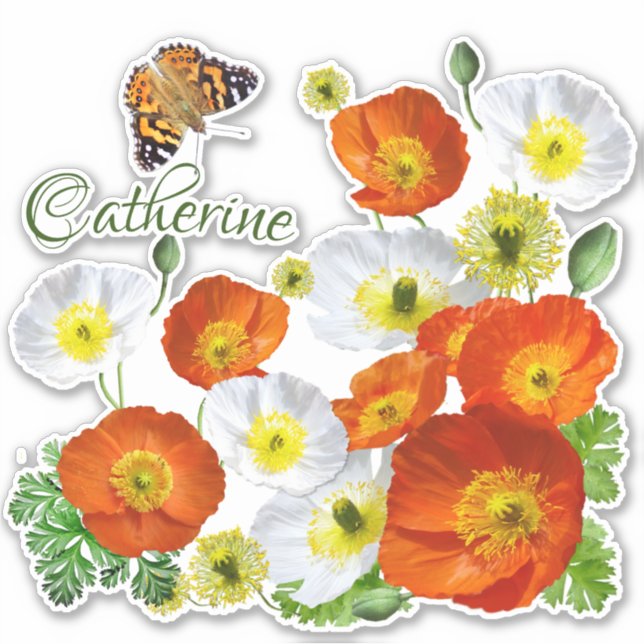 Personalisierte Insel Poppies und Schmetterling Vi Aufkleber (Vorderseite)