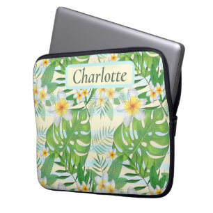 Personalisierte Inselblumen und Monstera-Blätter Laptopschutzhülle