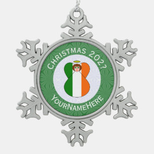 Personalisierte irische Engel-Weihnachtsflagge Schneeflocken Zinn-Ornament