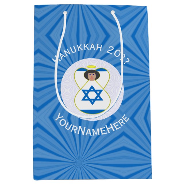 Personalisierte israelische Angel-Hanukka-Fahne Mittlere Geschenktüte (Vorderseite)
