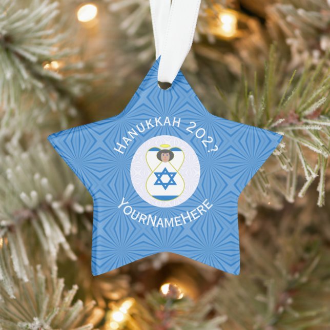 Personalisierte israelische Angel-Hanukka-Fahne Ornament (Baum)