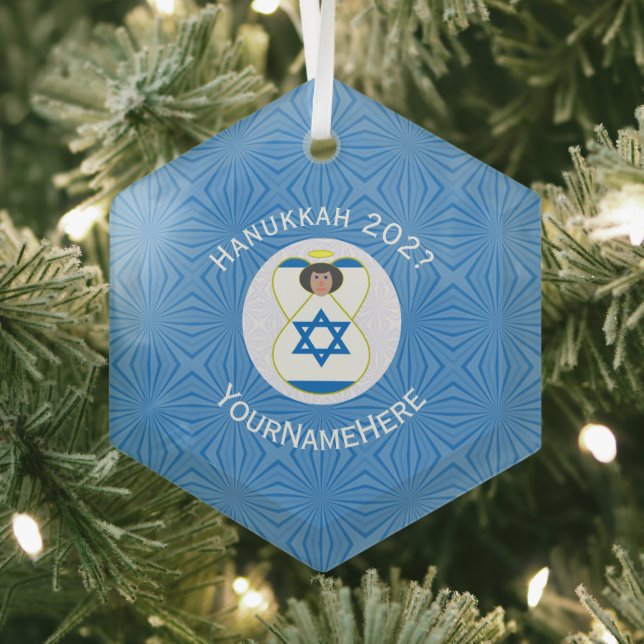 Personalisierte israelische Angel-Hanukka-Fahne Ornament Aus Glas (Insitu)