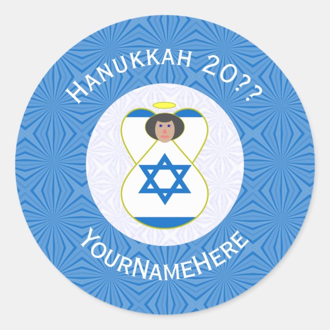 Personalisierte israelische Angel-Hanukka-Fahne Runder Aufkleber (Vorderseite)