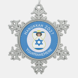 Personalisierte israelische Angel-Hanukka-Fahne Schneeflocken Zinn-Ornament