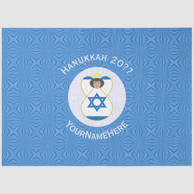Personalisierte israelische Angel-Hanukka-Fahne Seidenpapier (Vorderseite)