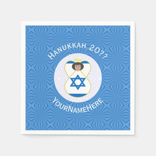 Personalisierte israelische Angel-Hanukka-Fahne Serviette (Vorderseite)