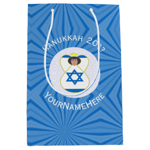 Personalisierte israelische Engel-Hanukkah-Flagge Mittlere Geschenktüte