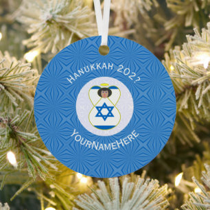 Personalisierte israelische Engel-Hanukkah-Flagge Ornament Aus Metall