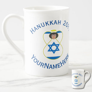 Personalisierte israelische Engel-Hanukkah-Flagge Prozellantasse