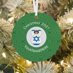 Personalisierte israelische Engel-Weihnachtsflagge Ornament Aus Metall