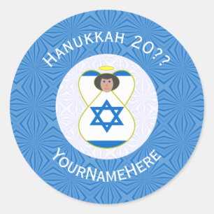 Personalisierte israelische Engels-Hanukkah-Flagge Runder Aufkleber