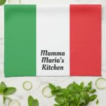 Personalisierte italienische Flagge Geschirrtuch<br><div class="desc">Kühne italienische Schürze. Personalisieren Sie es mit dem Namen des Kochs! Italienische Küche oder Restaurant mit Name Küchentuch. Dieses Design ist für italienische Küchen, egal ob in einem Restaurant oder einer Zuhause, in den Farben der italienischen Flagge (grün, weiß und rot) mit einer Textvorlage gestaltet, die den Namen der Küche...</div>