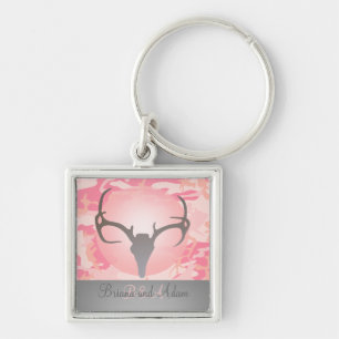 Personalisierte Jagd-Thema-Geweih-rosa Camouflage Schlüsselanhänger