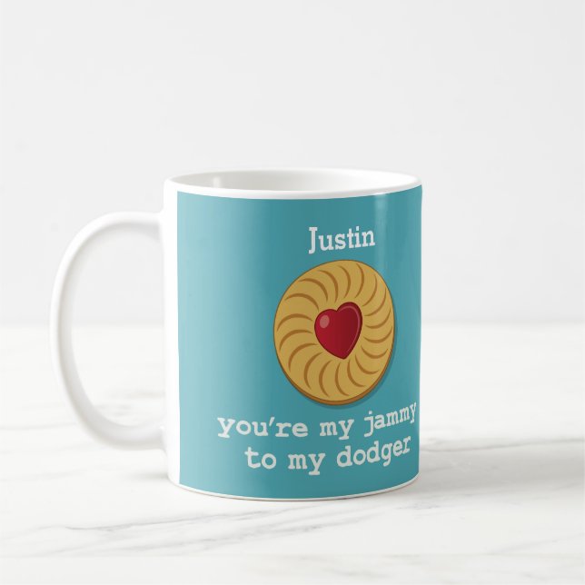 Personalisierte Jammy Dodger-Tasse Kaffeetasse (Links)