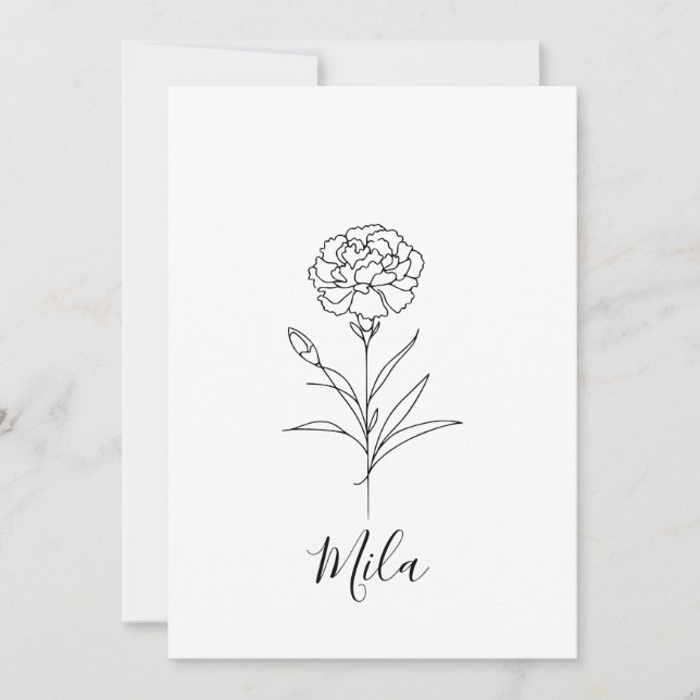 Personalisierte Januar-Nelkenbildung Blume Einladung (Vorderseite)