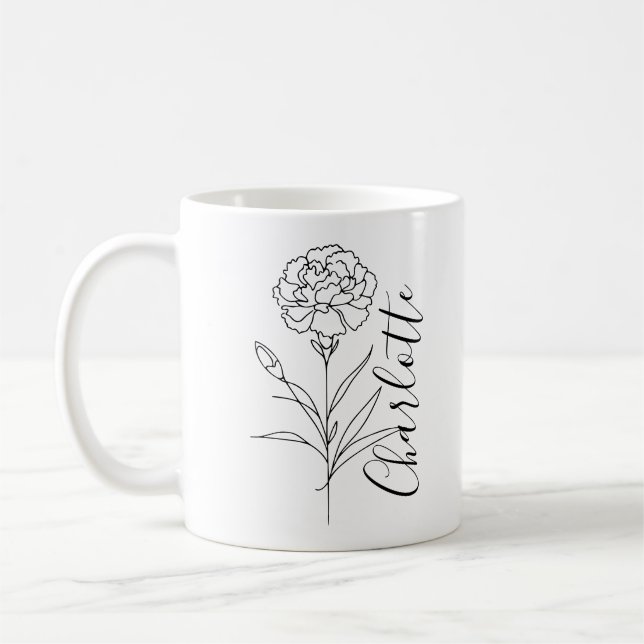 Personalisierte Januar-Nelkenbildung Blume Kaffeetasse (Links)