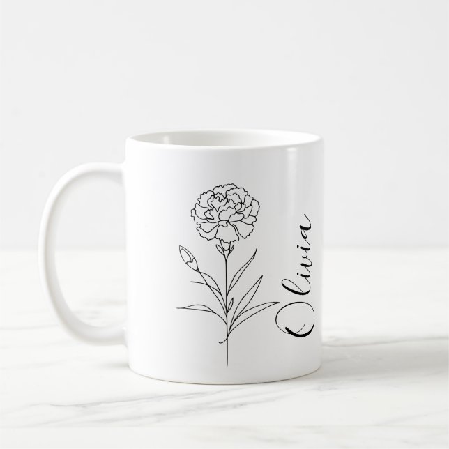 Personalisierte Januar-Nelkenbildung Blume Kaffeetasse (Links)