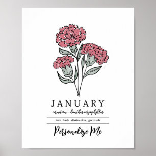 Personalisierte Januar-Nelkenbildung Blume Poster