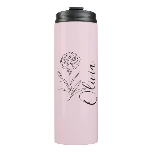 Personalisierte Januar-Nelkenbildung Blume Thermosbecher (Vorderseite)