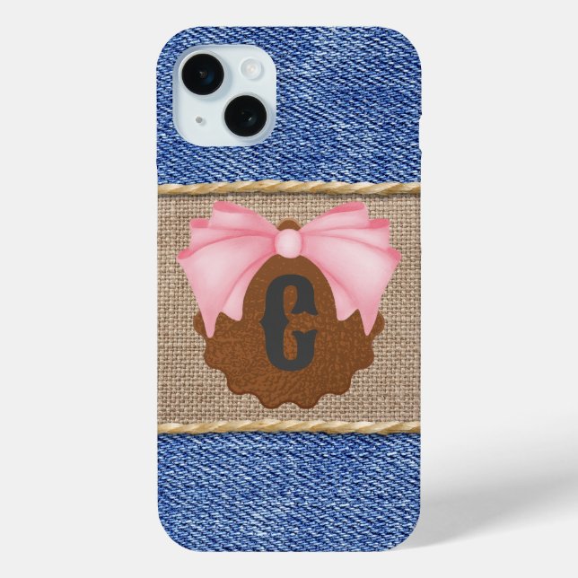 Personalisierte Jeans & Leder mit rosa Schleife Case-Mate iPhone Hülle (Rückseite)