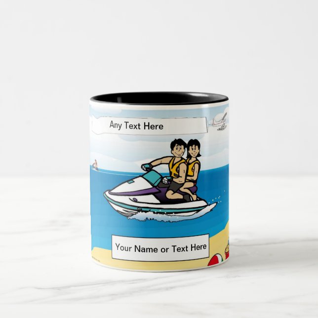 Personalisierte Jet Ski - Paar Cartoon Zweifarbige Tasse (Mittel)