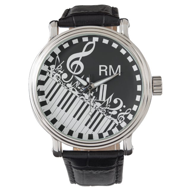 Personalisierte Jumbled-Musiknotizen und -Klaviert Armbanduhr (Vorderseite)