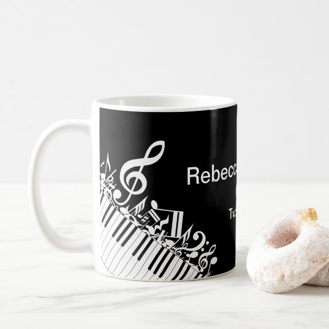 Personalisierte Jumbled-Musiknotizen und -Klaviert Tasse (Mit Donut)