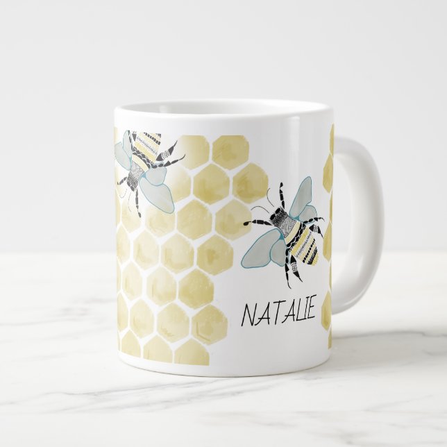 PERSONALISIERTE Jumbo-Zen-Doodle-Biene-Tasse Jumbo-Tasse (Vorderseite Rechts)