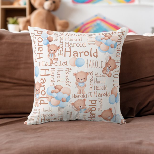 Personalisierte Jungen benennen Teddy Bären Collec Kissen (Personalized boys name teddy bear collage gifts throw pillow nursery decor baby boy gifts ideas)