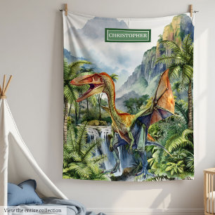Personalisierte Jungen Geburtstag prähistorischer  Fleecedecke