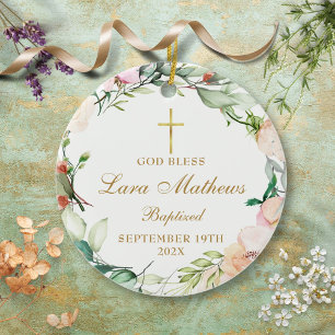 Personalisierte Jungen Mädchen Taufe Rosen Blumen Keramik Ornament
