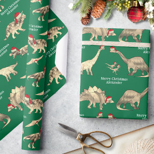 Personalisierte Jungen Name Dinosaurier Weihnachte Geschenkpapier