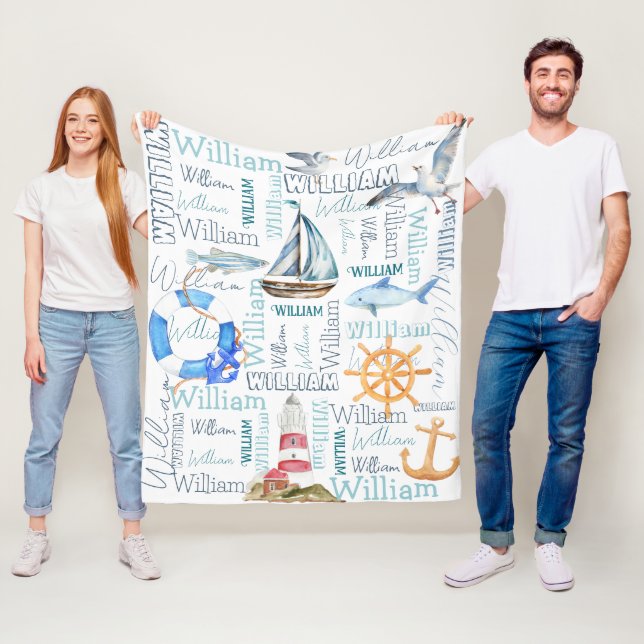 Personalisierte Jungen nennen Segel Fleecedecke (Beispiel)