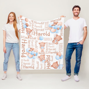 Personalisierte Jungen nennen Teddybär mit Ballons Fleecedecke