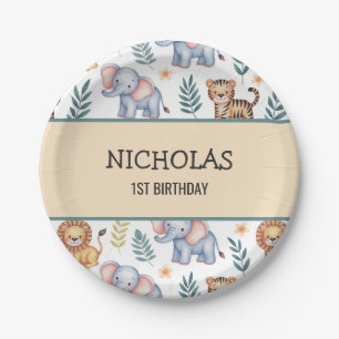 Personalisierte Jungle Safari Tiere Wasserfarbe Pappteller